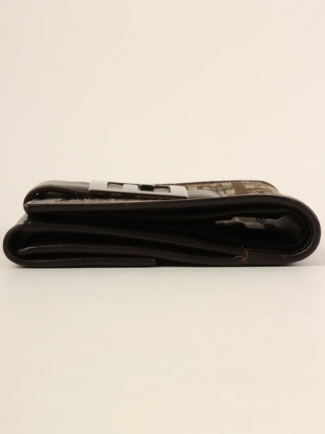 FENDI Zucchino Pattern Logo Plate Wallet Brown