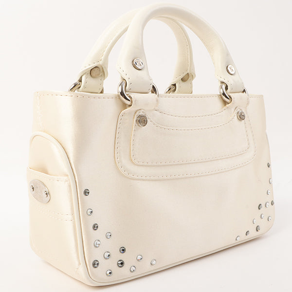 Celine Satin Rhinestone Mini Boogie White