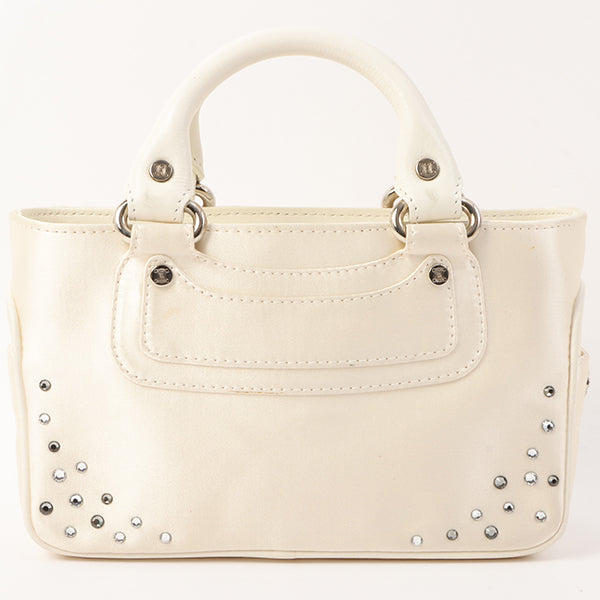 Celine Satin Rhinestone Mini Boogie White