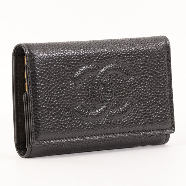 CHANEL Around 1997 Made Caviar Skin Cc Mark Stitch Key Case Black