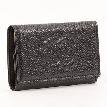 CHANEL Around 1997 Made Caviar Skin Cc Mark Stitch Key Case Black