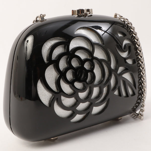 Chanel Around 2007 Plastic Camellia Cutout Chain Bag Black/Silver
