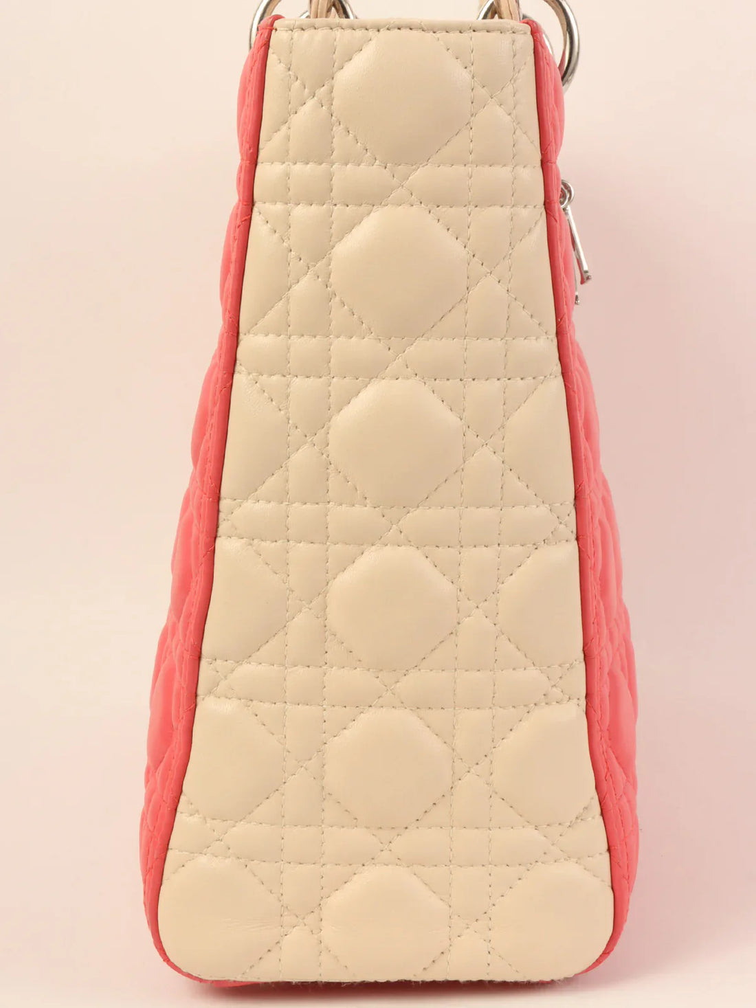 DIOR Cannage Stitch Lady  2Way Bag L Salmon Pink/Ivory