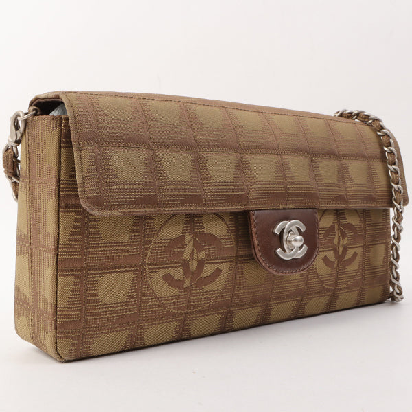 Chanel Around 2002 Made New Travel Nylon Chocolate Bar Turn-Lock Chain Bag Khaki/Brown