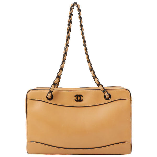 Chanel Around 2000 Made Cc Mark Plate Chain Shoulder Bag With Pouch Beige