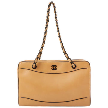 Chanel Around 2000 Made Cc Mark Plate Chain Shoulder Bag With Pouch Beige