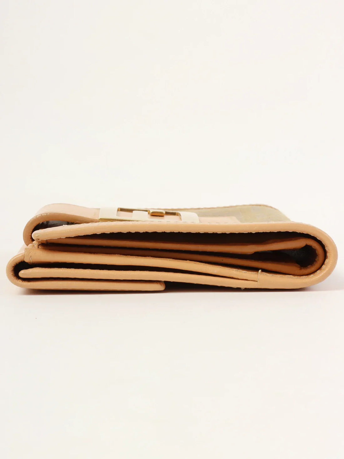 FENDI Zucchino Patten Logo Plate Wallet Beige