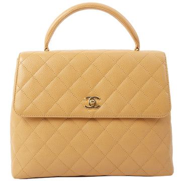 Chanel Around 2003 Made Caviar Skin Straight Flap Turn-Lock Top Handle Bag Beige