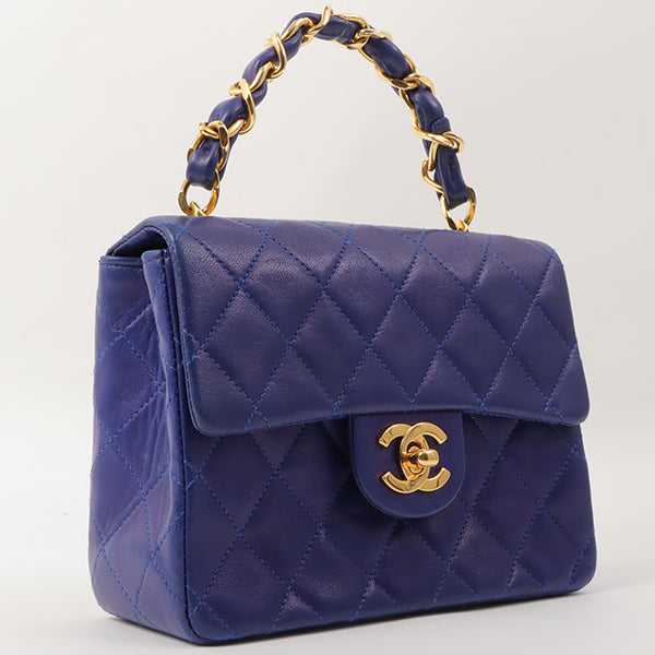 Chanel Around 1990 Made Classic Flap Chain Handbag Mini Blue