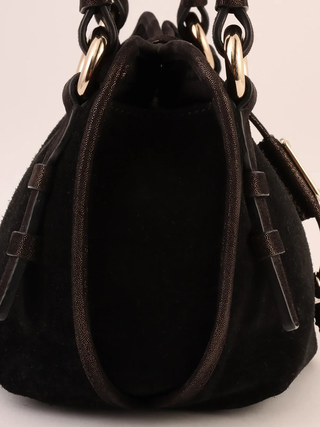 CELINE Suede Logo Charm Top Handle Bag Black