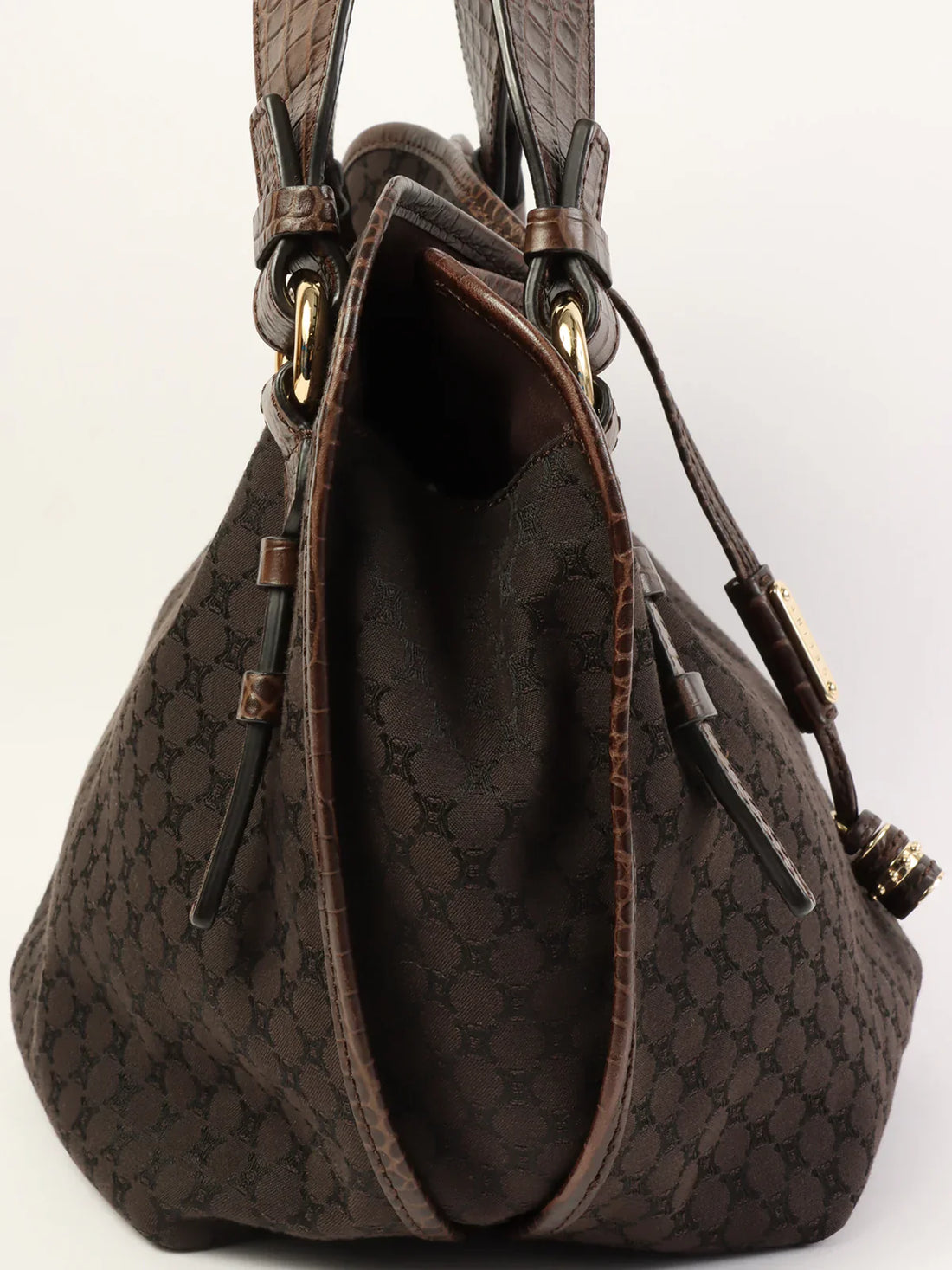 CELINE Canvas Crocodile Embossed Combination Macadam Pattern Logo Plate Top Handel Bag Black