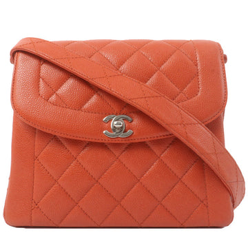 Chanel Around 1998 Made Caviar Skin Turn-Lock Shoulder Bag Orange/Silver