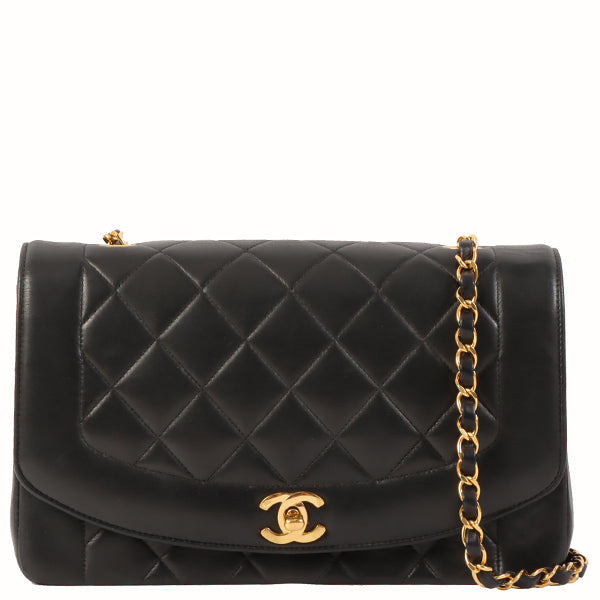 CHANEL Around 1992 Made Diana Flap Chain Bag 25Cm Black