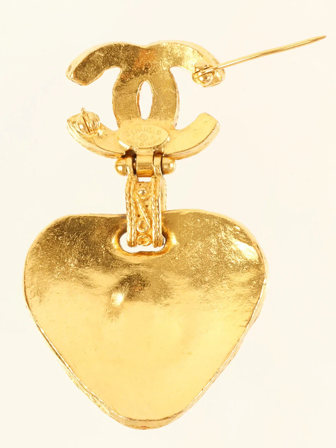 CHANEL 1994 Made Gripoix Triangle Cc Mark Swing Brooch Gold/Green