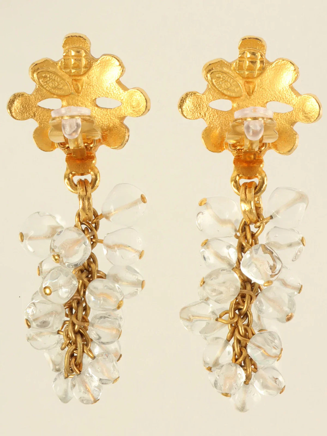 CHANEL 1994 Made Design Cc Mark Swing Stone Earrings Gold/Clear