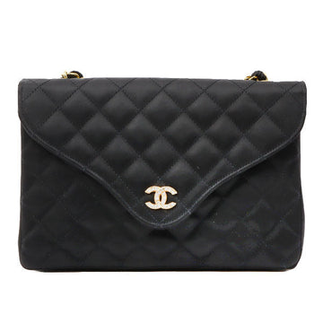 Chanel Around 1985~1990 Made Silk Satin Rhinestone Cc Mark Plate Chain Bag Black