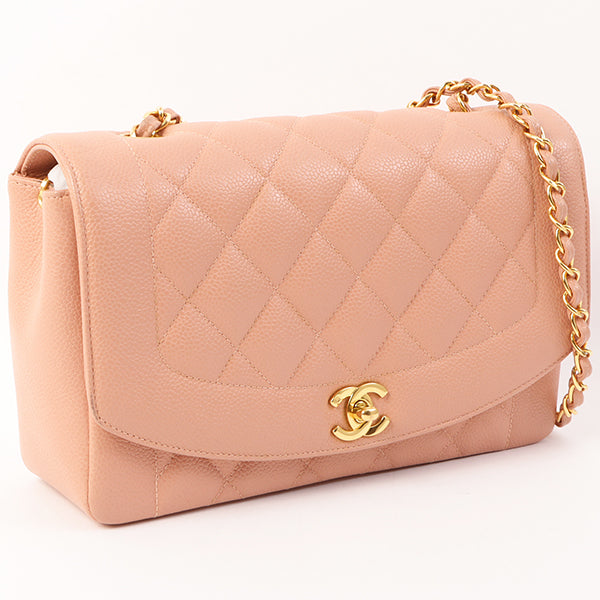 Chanel Around 1995 Made Caviar Skin Diana Flap Chain Bag 25Cm Baby Pink