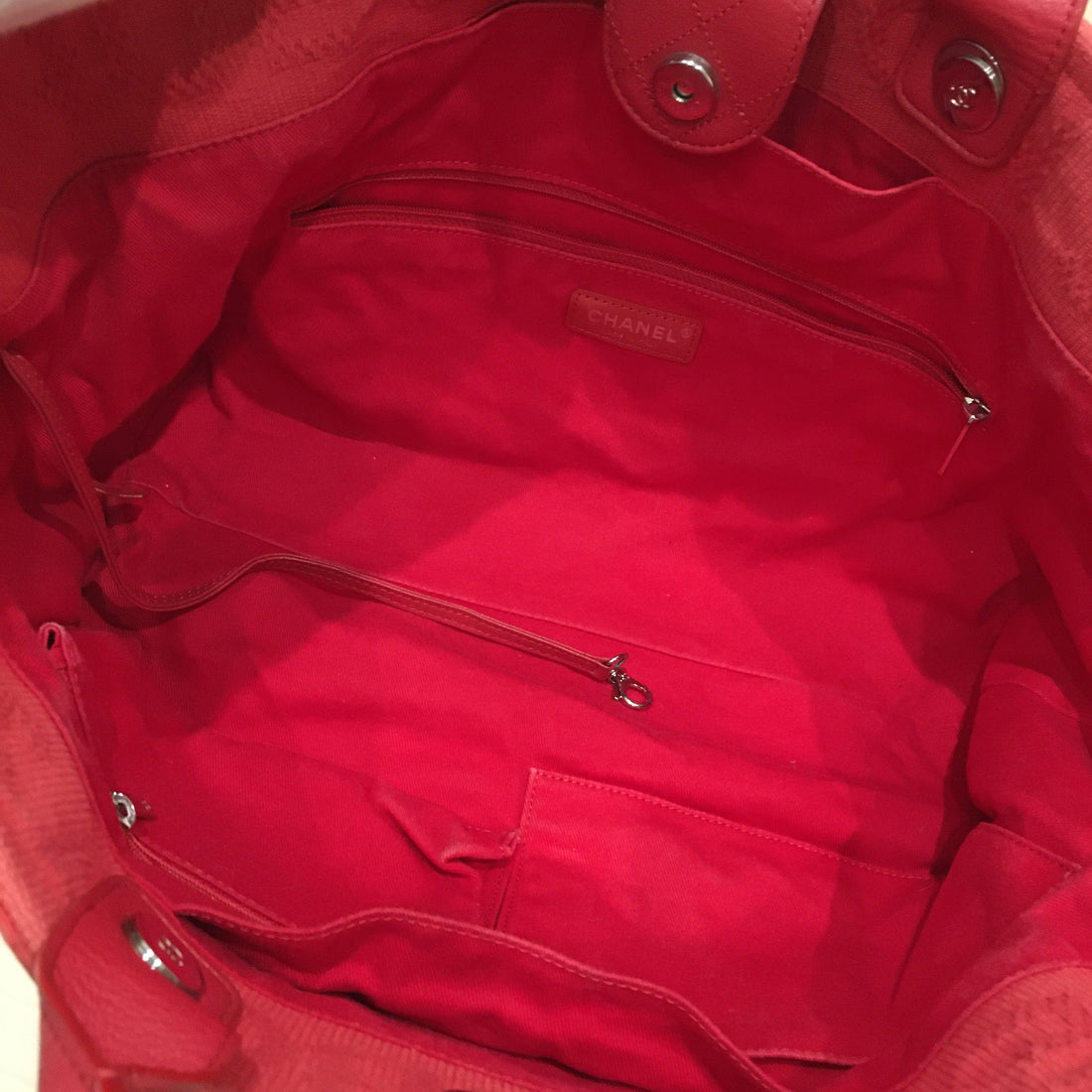 Chanel Red Canvas 2-Ways Tote Sku# 70435