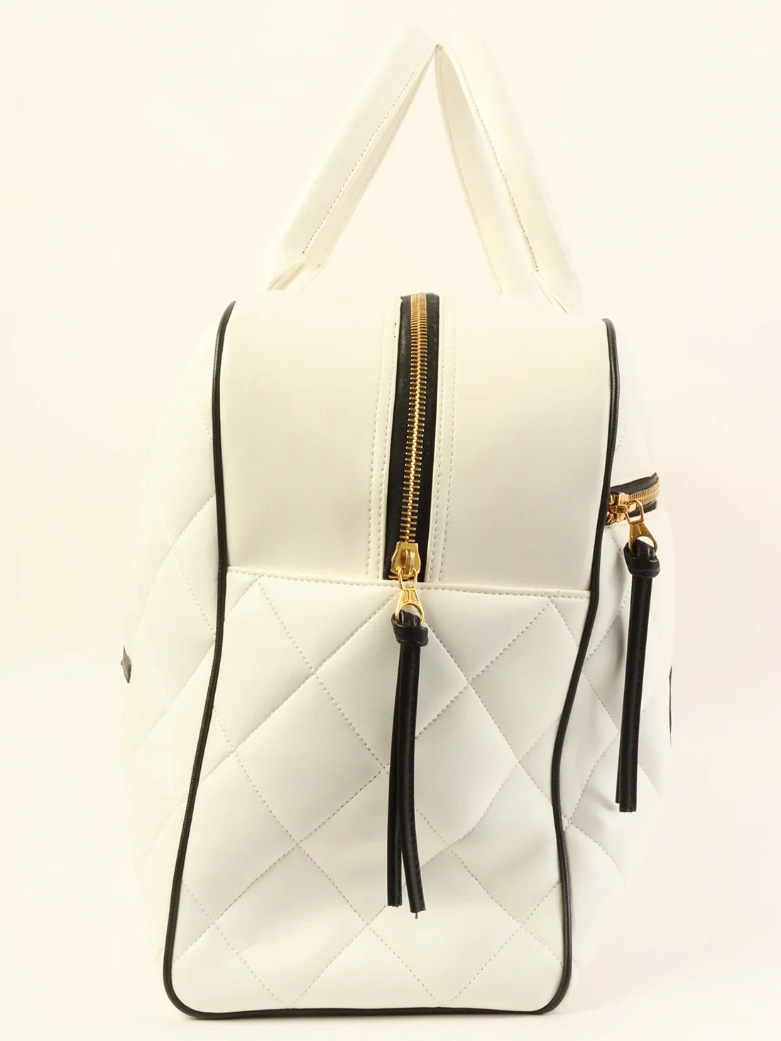 CHANEL Around 1995 Made Bicolor Big Logo Stitch Boston Bag White/Black