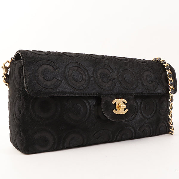 Chanel Around 2000 Made Unborn Calf Turn-Lock Logo Chain Bag Black