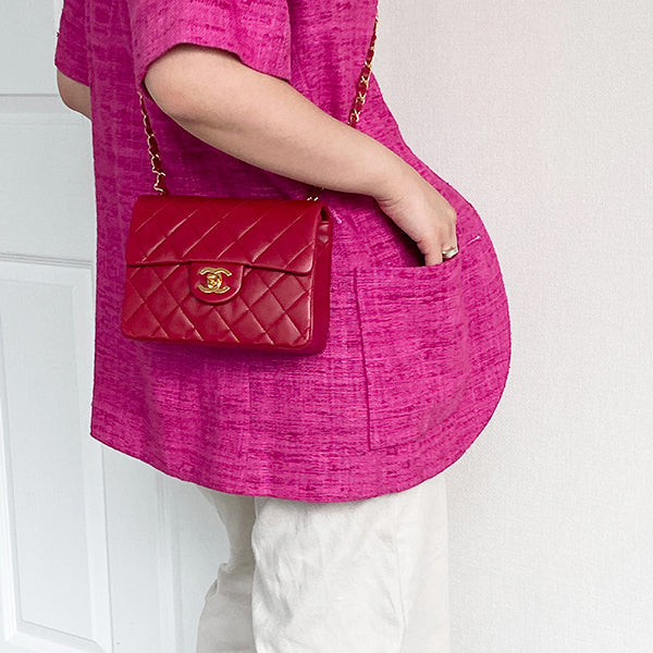 Chanel Around 1990 Made Classic Flap Chain Bag Mini Red