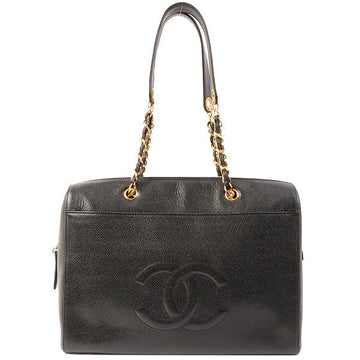 Chanel Around 1998 Made Caviar Skin Cc Mark Stitch Chain Boston Bag Black