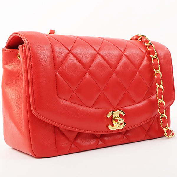 Chanel Around 1992 Made Diana Flap Chain Bag 23Cm Red