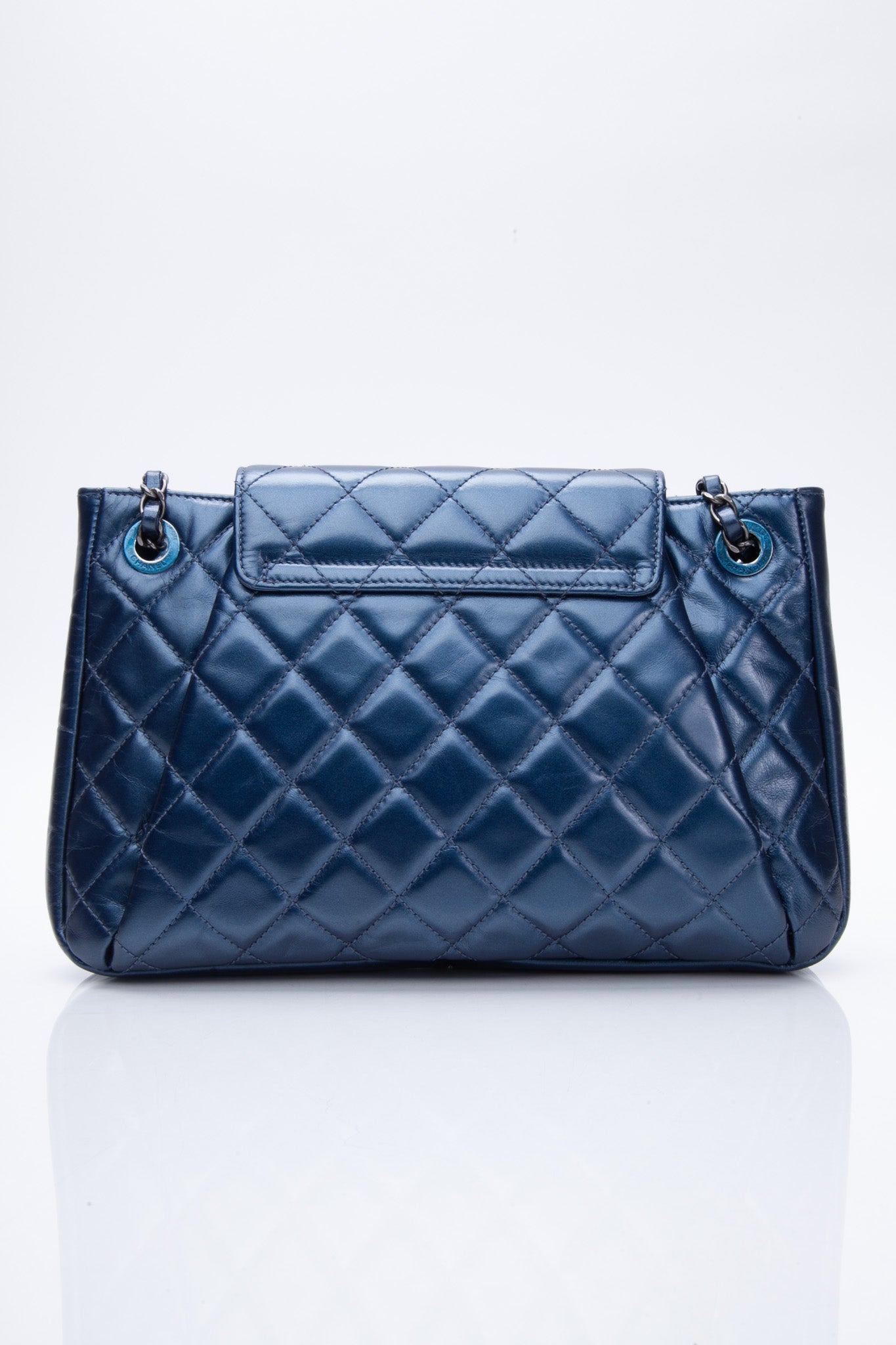 Chanel Glazed Calfskin Quilted Metallic Dark Blue Shoulder/Crossbody Flap Bag