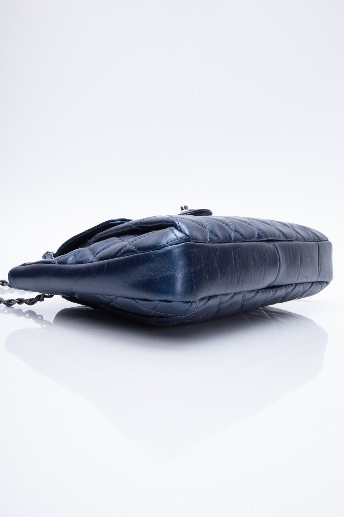 Chanel Glazed Calfskin Quilted Metallic Dark Blue Shoulder/Crossbody Flap Bag