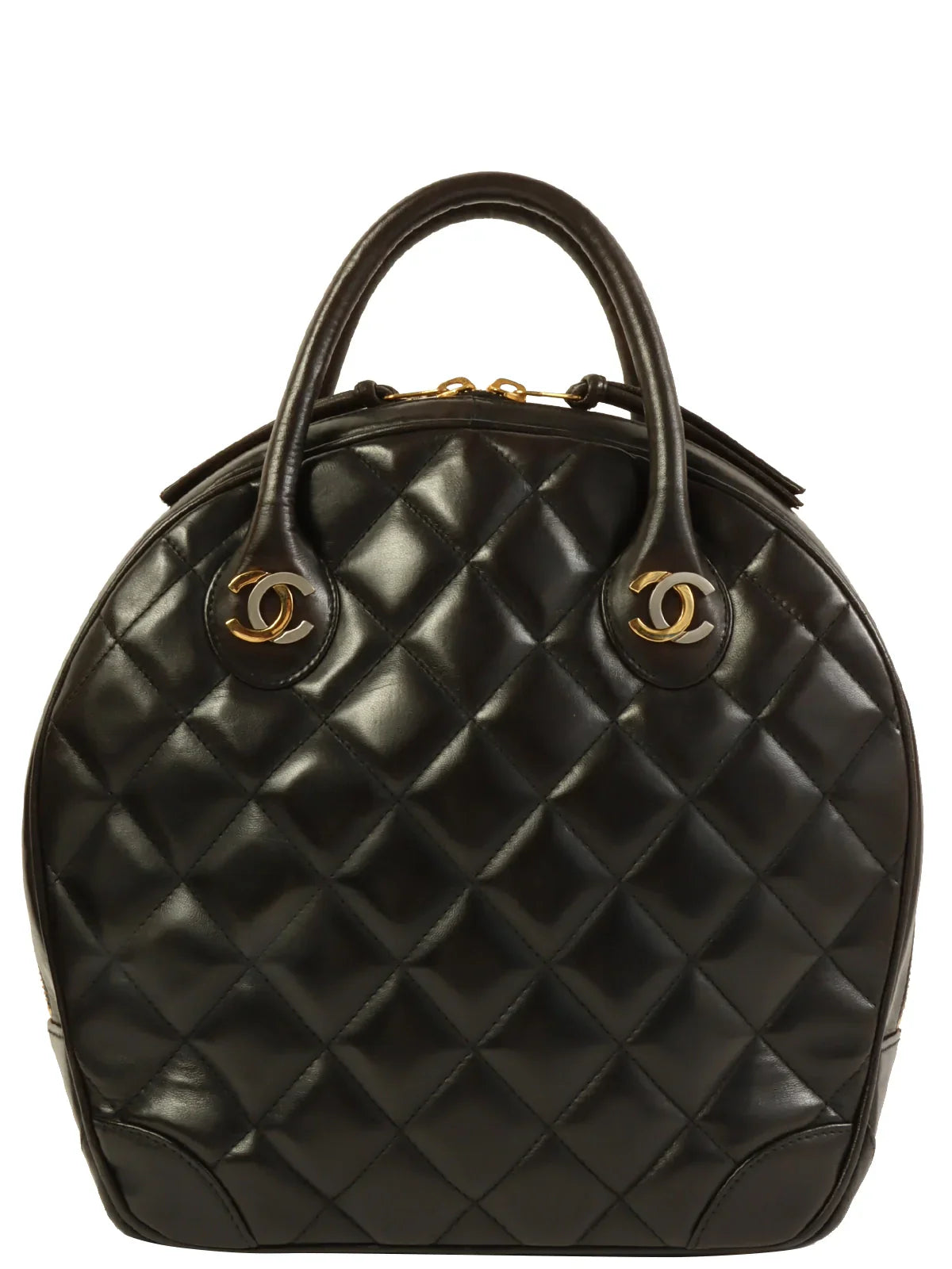 CHANEL Around 1998 Made Paris Limited Cc Mark Plate Top Handle Bag Black