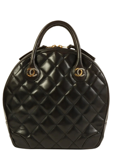 CHANEL Around 1998 Made Paris Limited Cc Mark Plate Top Handle Bag Black