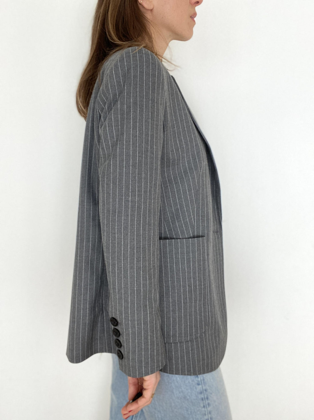 ANINE BING GREY SCHOOLBOY BLAZER WITH STRIPES - SIZE XS