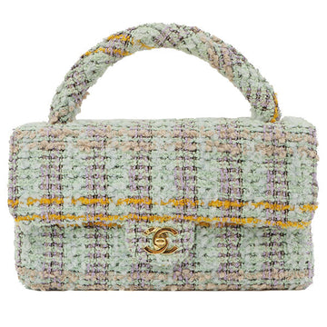 Chanel Around 1992 Made Tweed Classic Flap Handbag Mint Green