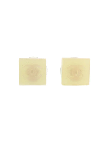CHANEL 2000 Made Square Cc Mark Pierced Earrings Shell/White