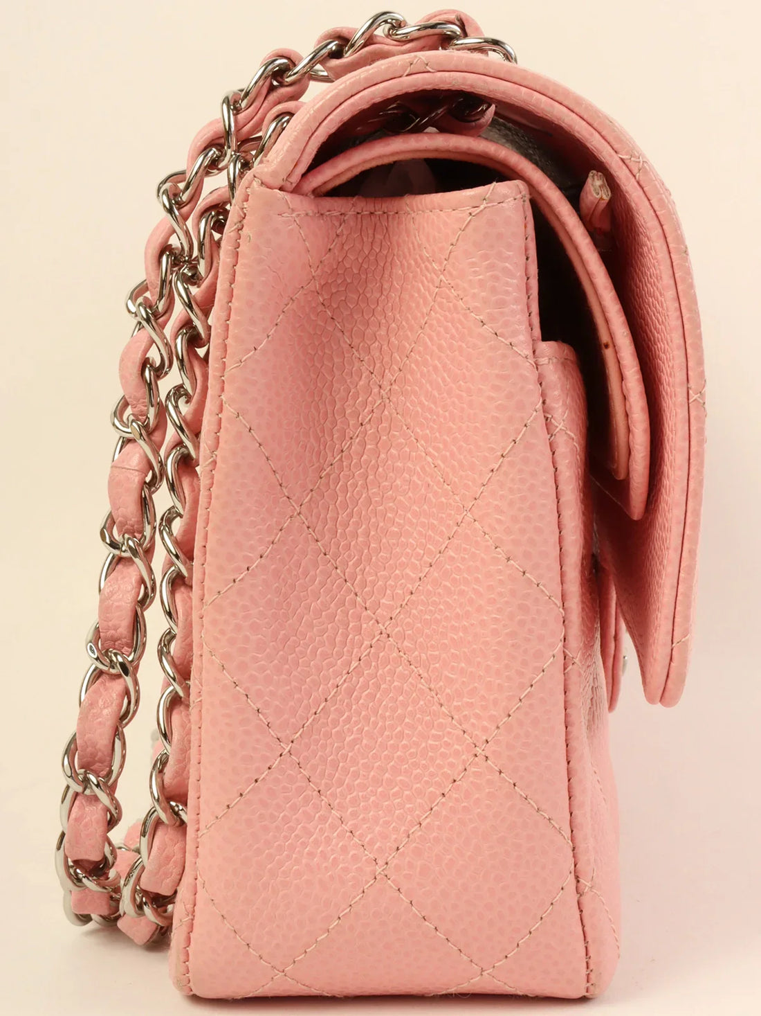 CHANEL Around 2004 Made Caviar Skin Classic Flap Chain Bag 25Cm Pink