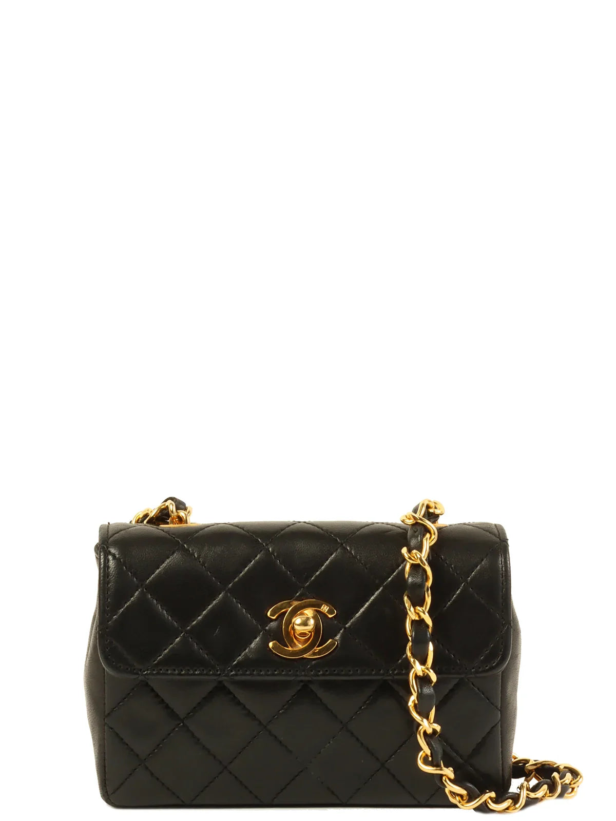 CHANEL Around 1990 Made Straight Flap Turn-Lock Mini Chain Bag Black