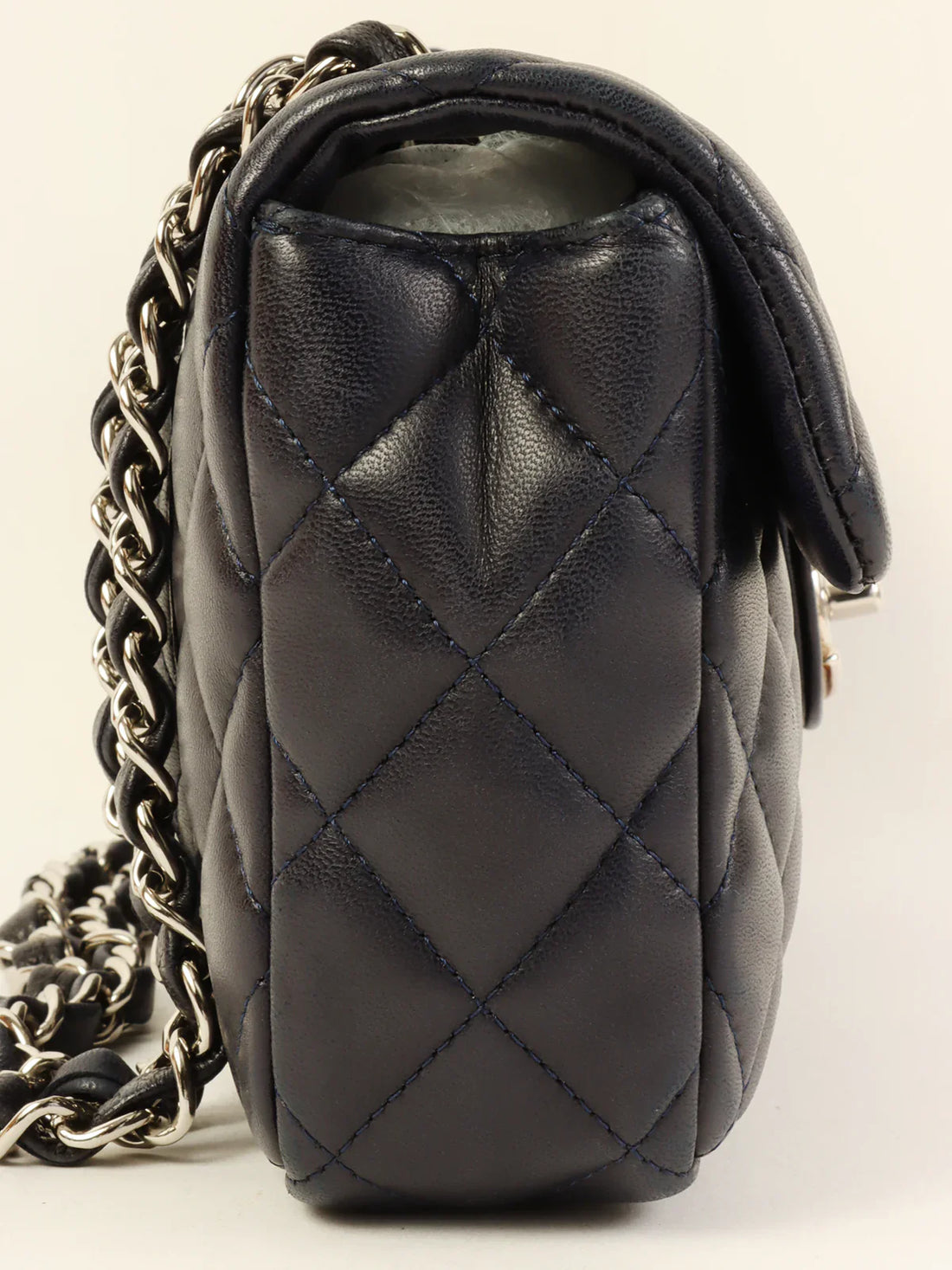 CHANEL Around 2008 Made East West Classic Flap Chain Bag Navy