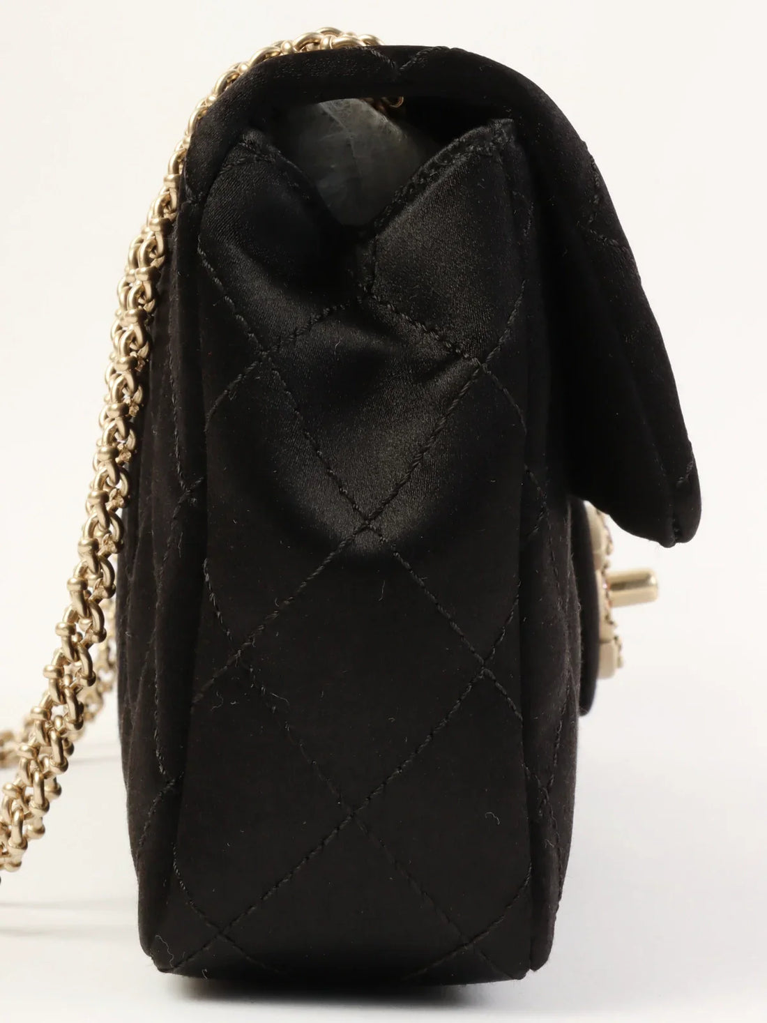 CHANEL Around 2008 Made Silk Satin Gripoix Turn-Lock Chain Bag Black/Gold/Multi