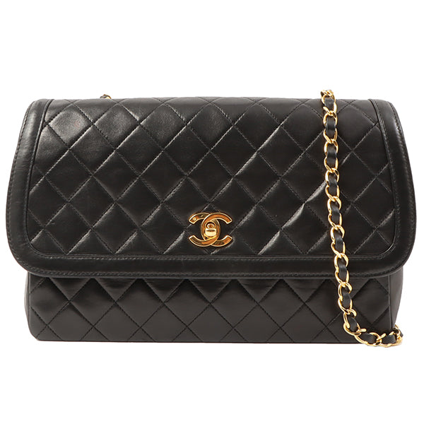 Chanel Around 1990 Made Design Flap Turn-Lock Chain Bag Black With Pouch Black