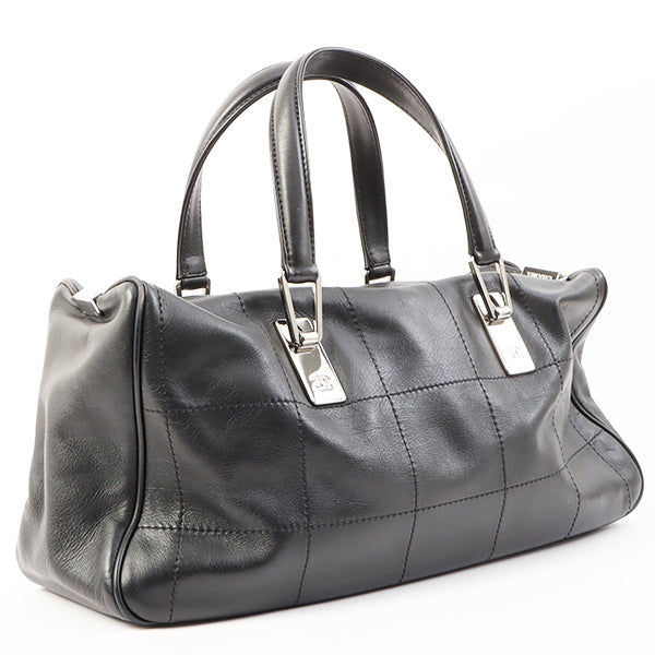 Chanel Around 2003 Made Chocolate Bar Logo Plate Top Handle Bag Black