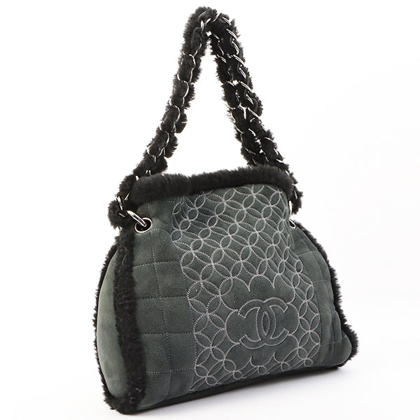 Chanel Around 2006 Made Mouton Cc Mark Stitch Shoulder Bag With Pouch Black