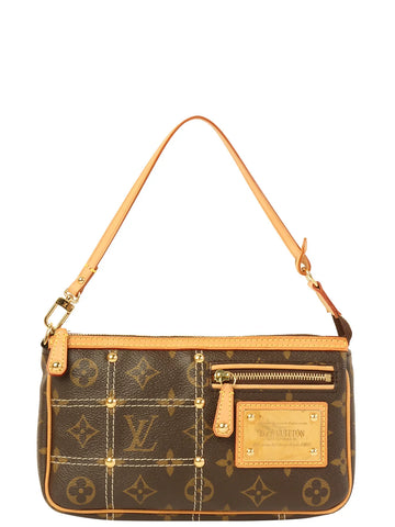 LOUIS VUITTON 2006 Made Canvas Monogram Rivet Pochette Accessories Brown