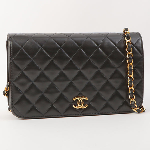 Chanel Around 1998 Made Full Flap Cc Mark Plate Chain Bag Black
