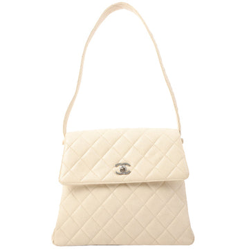 Chanel Around 1997 Made Caviar Skin Turn-Lock Shoulder Bag Ivory