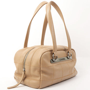 Chanel Around 2005 Caviar Skin Chocolate Bag Cutout Logo Plate Shoulder Bag Smoky Beige