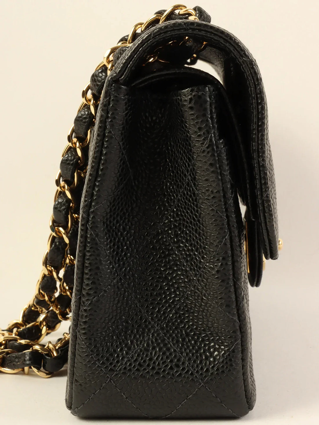 CHANEL Around 2003 Made Caviar Skin Classic Flap Chain Bag 23Cm Black
