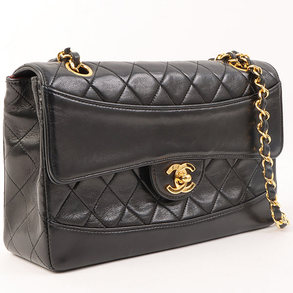Chanel Around 1990 Made Design Flap Turn-Lock Chain Bag With Pouch Black