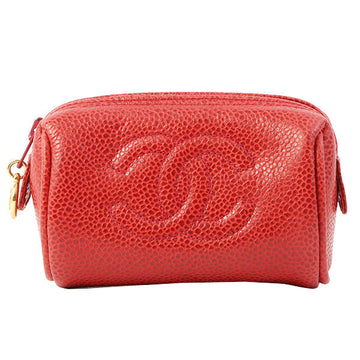 Chanel Around 1995 Made Caviar Skin Mini Pouch Red