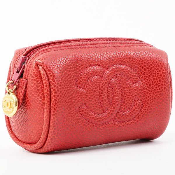 Chanel Around 1995 Made Caviar Skin Mini Pouch Red