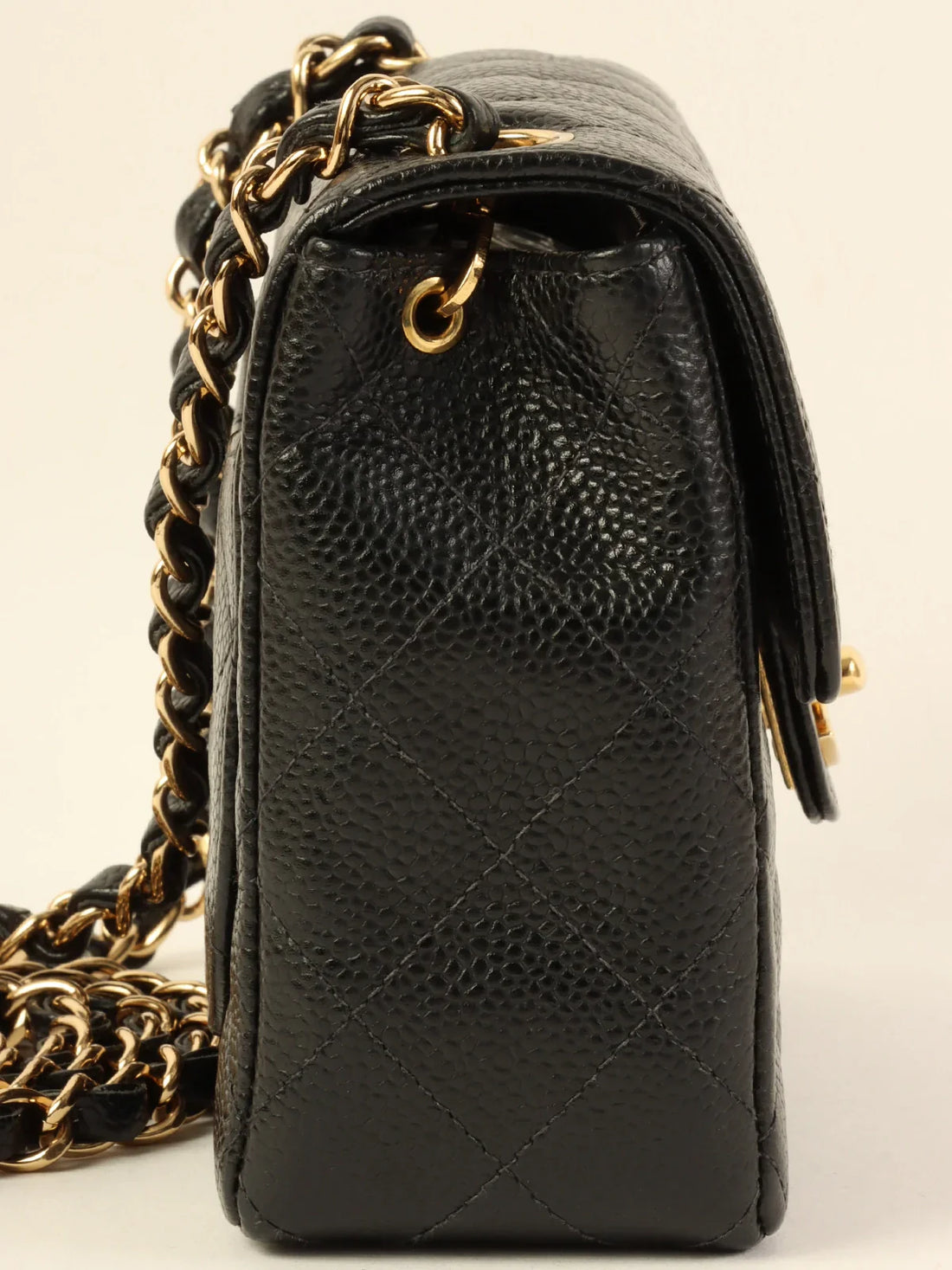 CHANEL Around 2003 Made Caviar Skin Classic Flap Chain Bag Mini Black